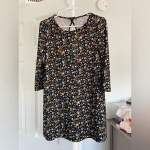 Mango Black and Yellow A-line Mini Dress with Cuffed 3/4 Sleeves